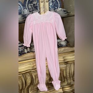 Vintage Yellow Bird pink frilly micro fleece footed pajamas 4t girls